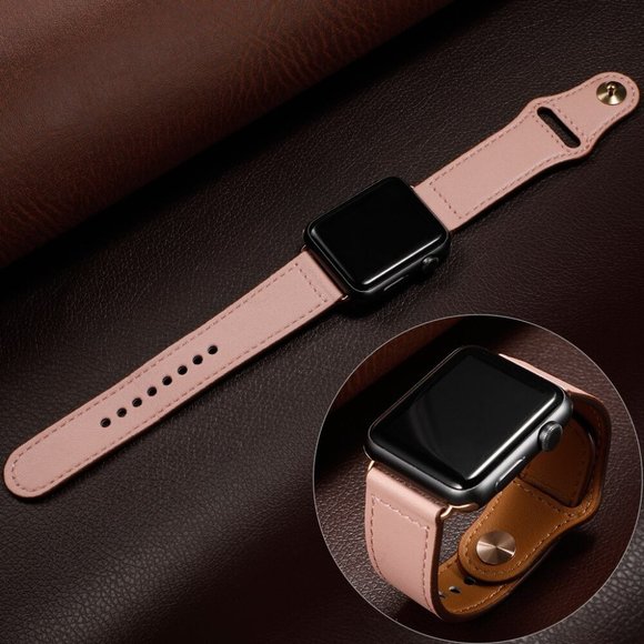 NEW[BAND] PINK Genuine Leather For Apple Watch - Picture 2 of 3